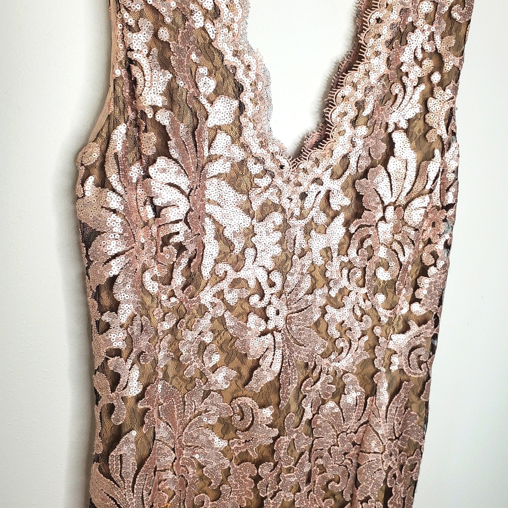 27) TADASHI SHOJI Sequin Champagne V-Neck Sleeveless Cocktail Sz. 12 - Picture 2 of 10